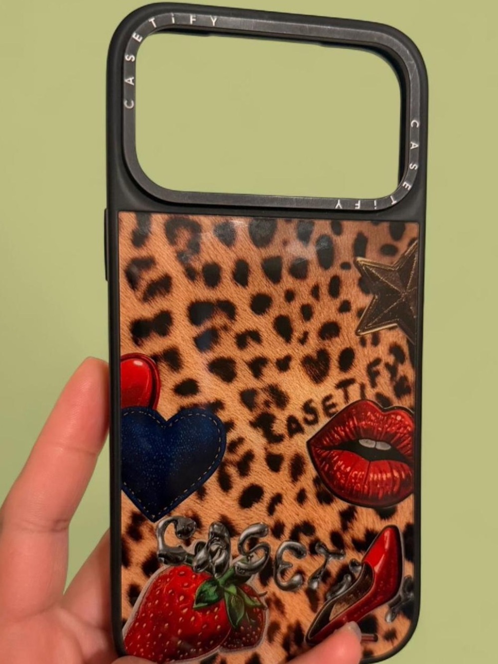 Casetify Leopard Patch Case with Red Lips, Blue Heart & Strawberry - Picture 2 of 7